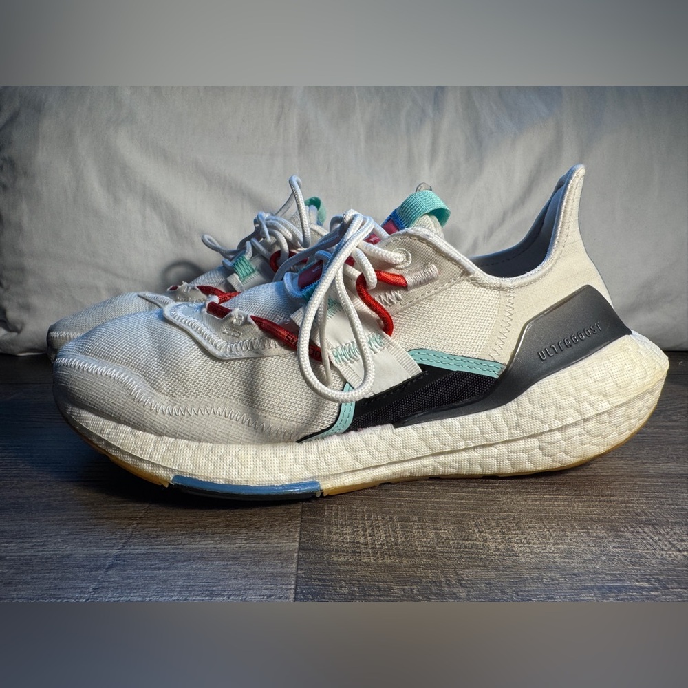 Adidas Ultraboost Parley Athletic Shoes - Cream, Red, Blue